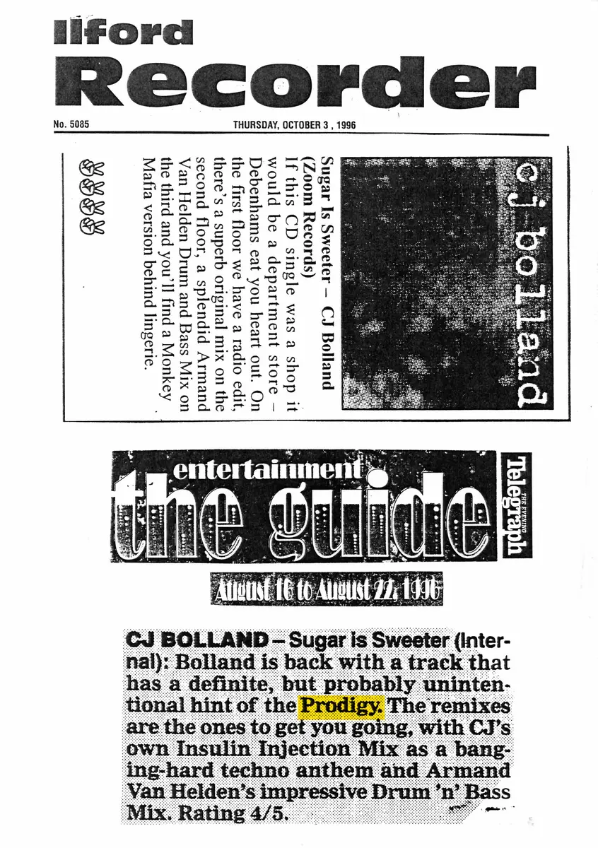 Sugar Is Sweeter — Ilford Recorder · 3 October 1996