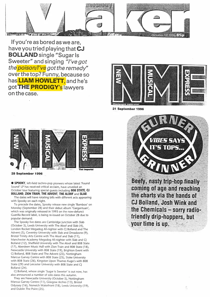 Liam Howlett has the Prodigy's lawyers on the case — Melody Maker / NME · 21–28 September 1996