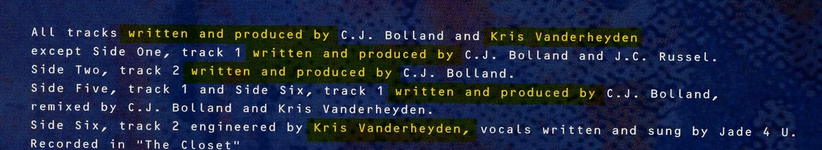 All tracks written and produced by C.J. Bolland and Kris Vanderheyden.